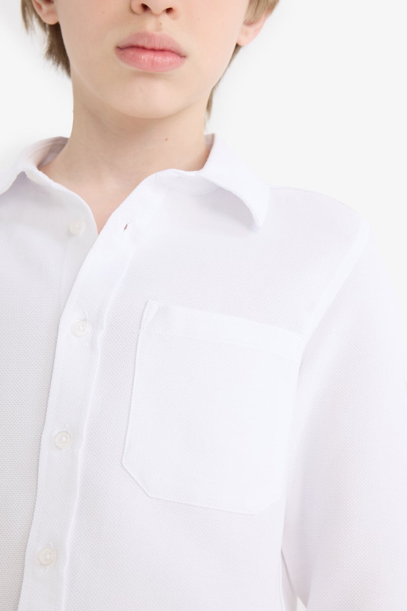 DeFacto White Boy Boy Polo Neck Oxford Long Sleeve Shirt Casual - Image 5